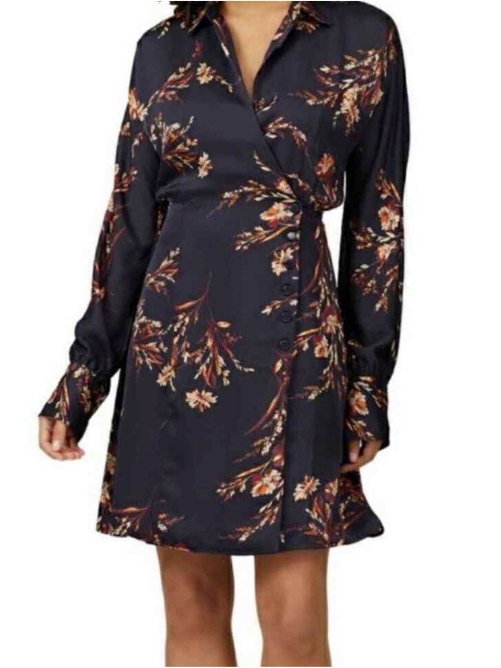 Equipment Femme Black Floral Faux Wrap Dress - Size S - Excellent Condition